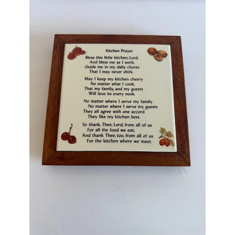 Vintage Creations by Deede Kitchen Prayer Wood Framed Ceramic Tile Trivet 7 inch
